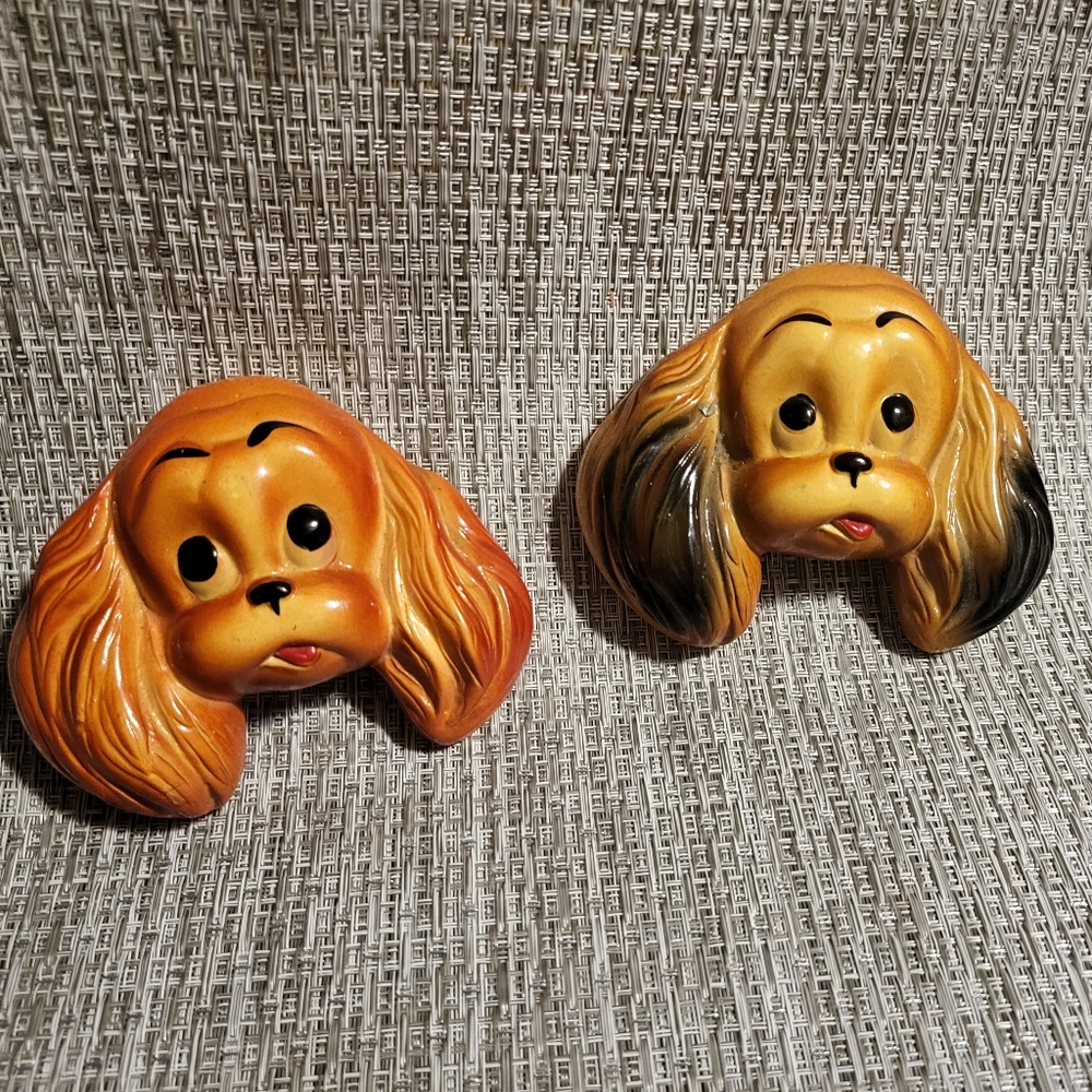Vtg 1952 Miller Studios Cocker Spaniel MCM Chalkware Plaques~3.5"×4.5" Set of 2